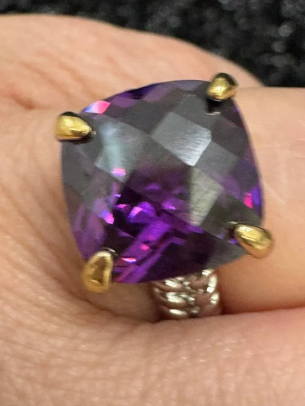 18K White Gold & Yellow Gold Filled Purple AAA CZ Statement Ring Size 7 NWOT
